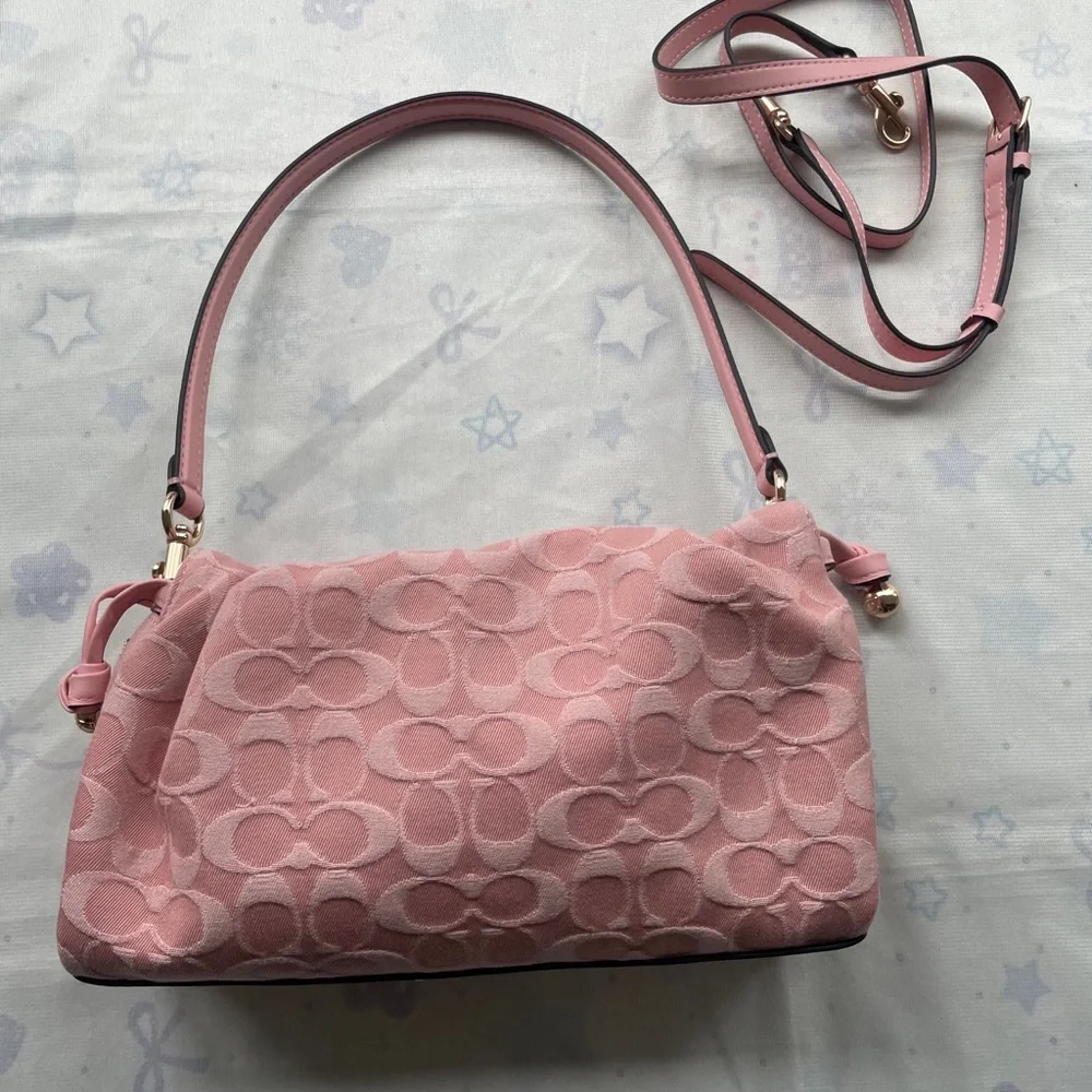 COACH Pink Signature Jacquard Shoulder Bag with Removable Strap
